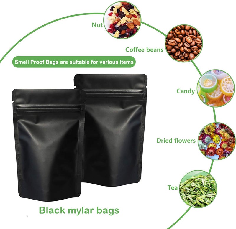 Fnuiddt 100 Pack Smell Proof Mylar Bags - 4 x 6 Inches Resealable Stand Up Ziplock Bags Food Storage Foil Pouch Matte Black - Image 3